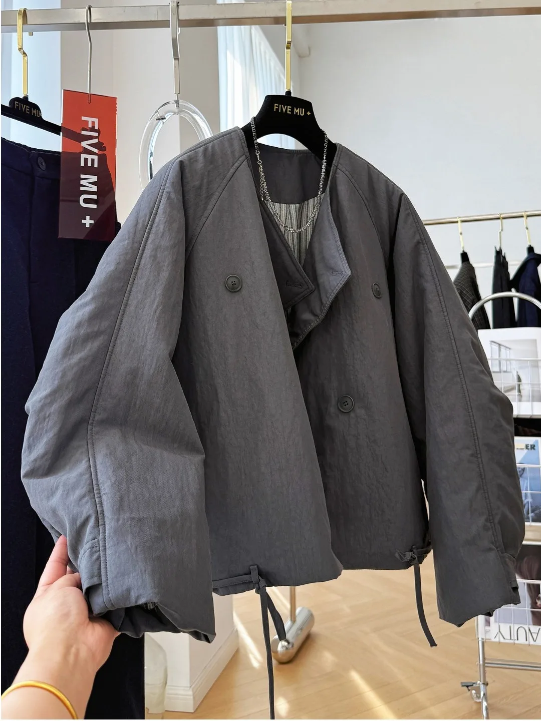 

Korean Sle Casual Loose Cotton Jaet ort Women's Autumn Winter Thiened Outerwear Pure Color Stand Collar Single Button