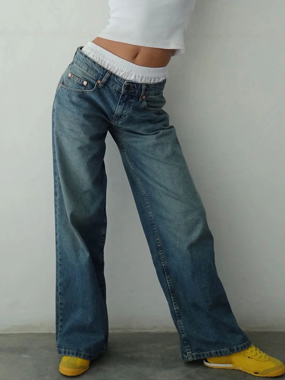 Pantalon décontracté taille basse ample à jambes larges pour femme, confortable, jambes droites, coupe ample, taille basse, Long