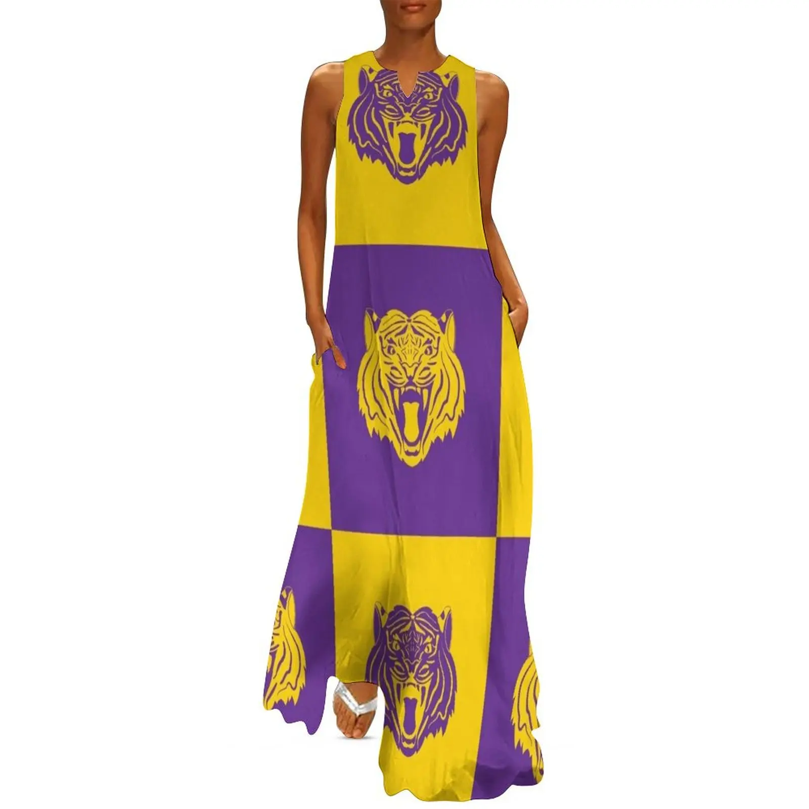 

Purple and Gold Nine Tiger Cares Long Dress evening dress Women's summer dress Clothing sexy short dresses daring