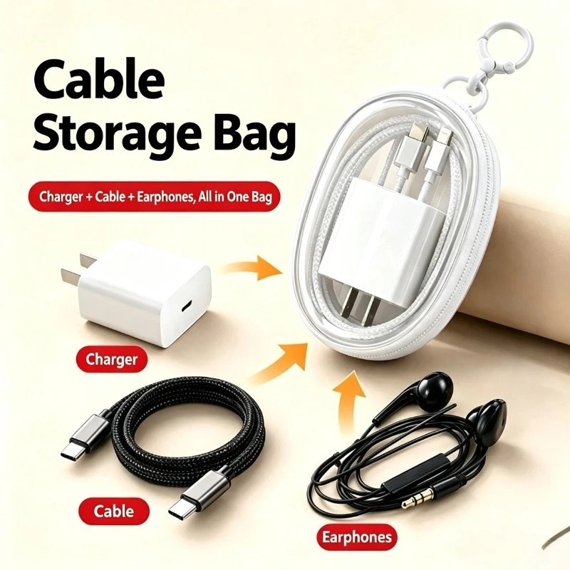 Portable Travel Waterproof Data Cable Storage Bag Transparent PVC Multi-Functional Organizer for Earphones and Charging Cables