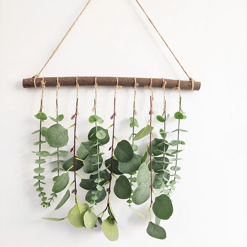 

DIY Log Wall Hanging Simulation Green Plant Eucalyptus Decor Bohemian Home Decor Farmhouse Country Plant Living Room Decor