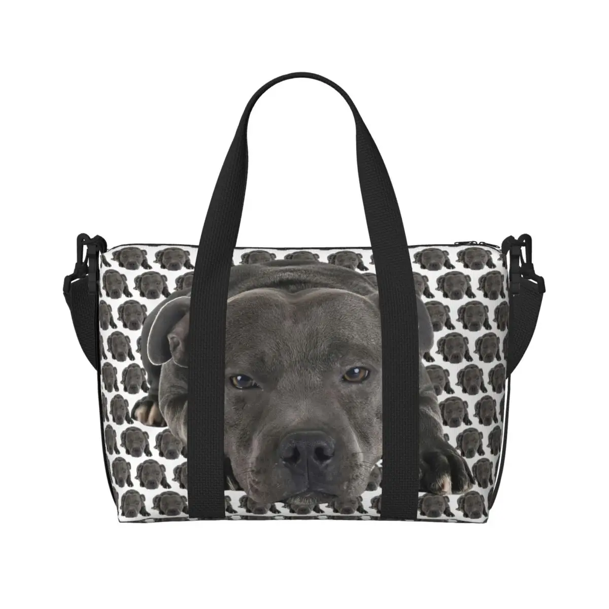 Custom Staffordshire Bull Terrier Dog Beach Tote Bag Women EBT Cute Love Big Compartment Gym Beach Travel Bags