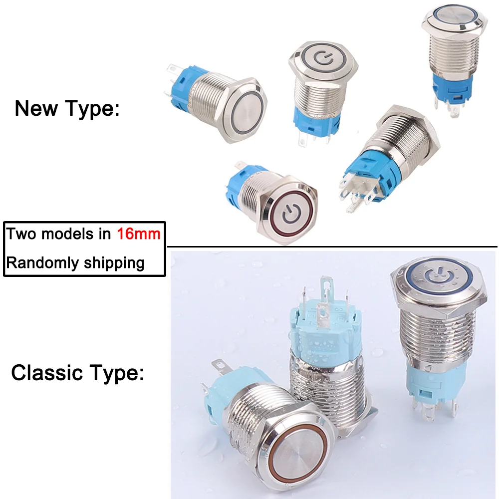 1 pc 12/16/19/22mm Metal Push Button Switch Power Waterproof Flat Circular LED Light Self-lock self-reset 1NO1NC 220V 12V/24VDC