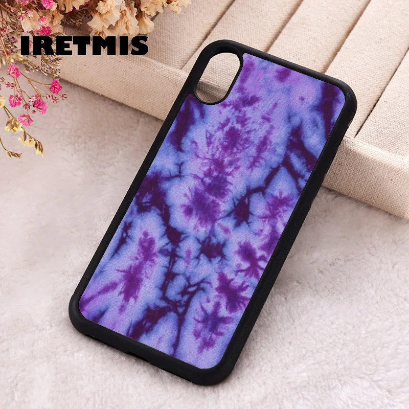 Iretmis Phone Cover Case For iPhone X XS Max XR 11 12 13 PRO MINI 14 15 16 Plus Rubber Silicone TPU Purple Tie Dye Acid