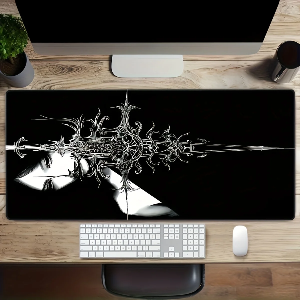 Wind Sword Girl Extended Gaming Mousepad Non-Slip Rubber Desk Mat for Work and Play