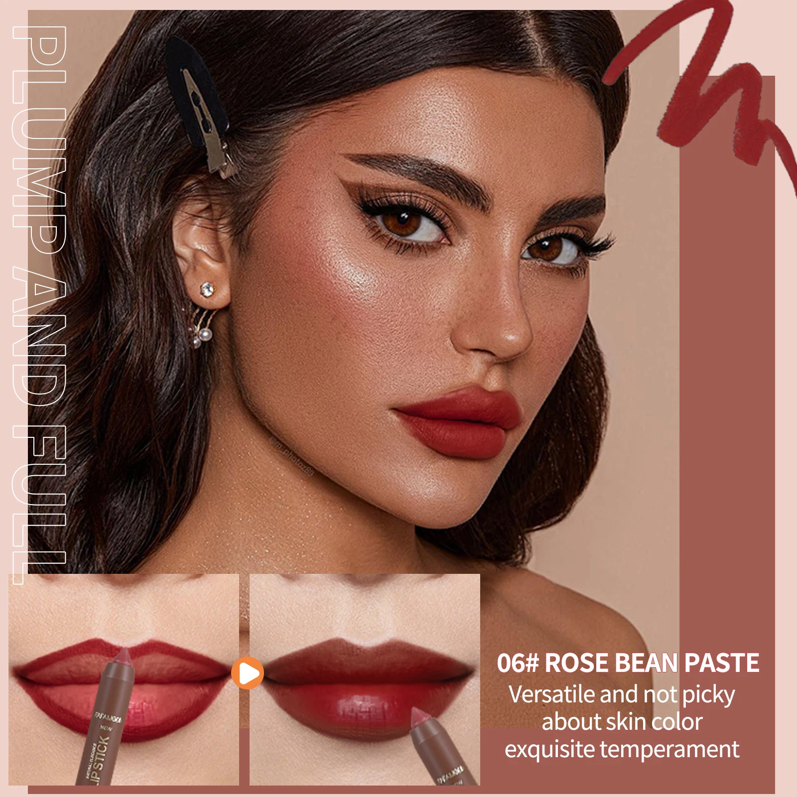 قلم تحديد الشفاه ذو 6 ألوان غير لامعة من FAFAMOON، قلم تحديد الشفاه المخطط المقاوم للماء والعرق وغير لاصق، قلم أحمر الشفاه #4