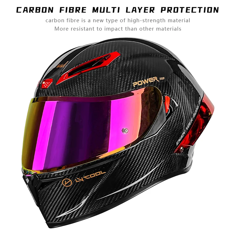 Casco de Motocicleta Integral de Fibra de Carbono de Primera Calidad, Doble Visor, Diseño Vintage de Cola Grande, Liberación Rápida, Homologado DOT, para Carreras y Protección contra Impactos