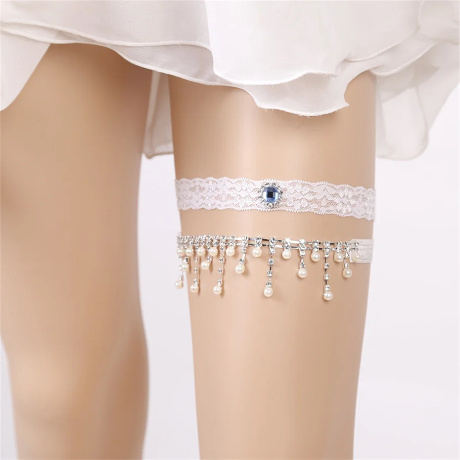 Efily Bridal Lace Garter Wedding Accessories Rhinestone Crystal Flower Embroidery Bride Garter Suspenders for Party Dresses Gift