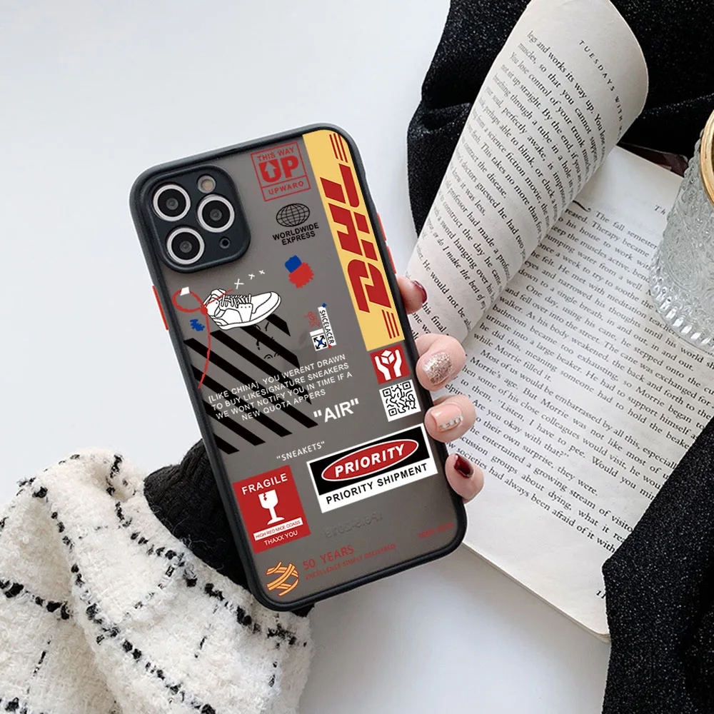 For iphone 16 15 Pro 14 13 12 11 7 8 Plus XS Max XR Travel Luck DDhl Logistics label Frosted Translucent Cover Black Phone Cases image 4