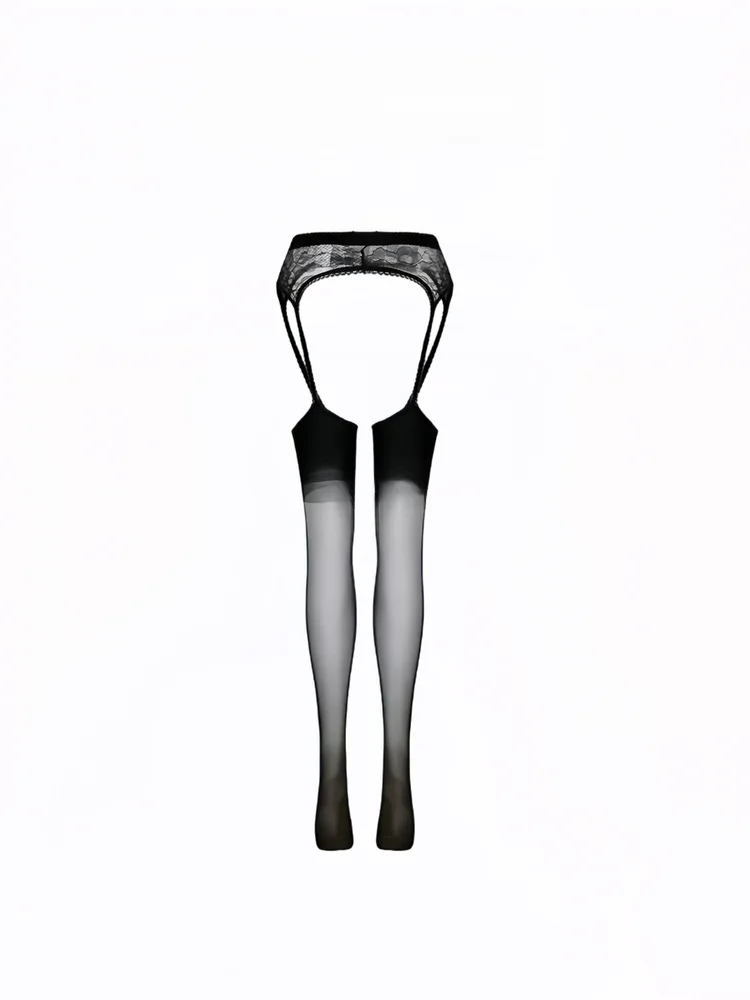 Sexy Black Lace Strapless One-Piece Silk Stockings Women's Ultra-Thin Over-Knee Long Tube Socks Pure Desire Mid-Calf Socks