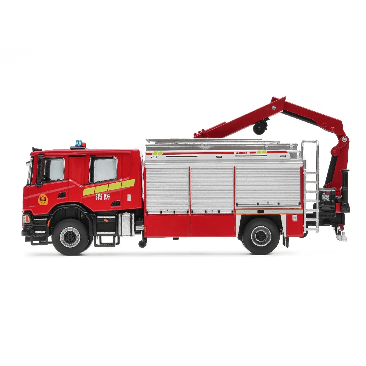 Masdi 1/64 USA Militaire Truck FMTV Scania Brandweerwagen P320 Hoogwerker Stedelijke Redding Pumper Legering Auto Model Collectie Speelgoed