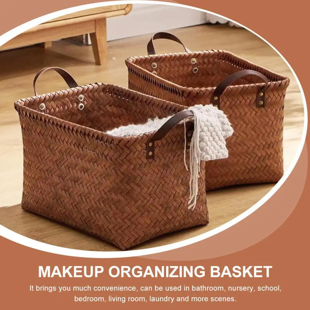 Spring/Summer Square Storage Basket Handmade Vine Weaving Storage Basket Outdoor Picnic Basket Portable Dirty Clothes Basket New