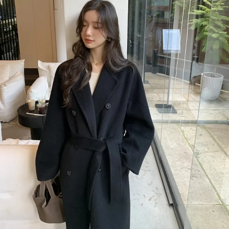 2025 femmes blanc laine manteaux col rabattu Drouble visage cachemire manteau Style ample hiver vêtements longs manteaux hauts nouveau