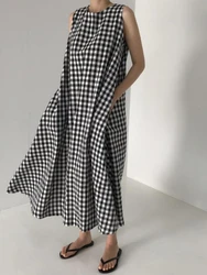 Summer New In Dresses for Women 2023 O-neck Sleeveless Plaid Vest Long Dresses Women Clothing Streetwear Robe Formal Dresses