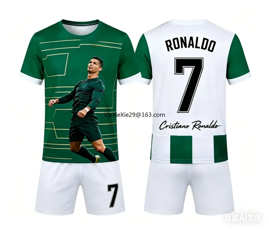 Fashion Ronaldo # 7 AI New Fitness Football Training Competition Summer Children's Adult T-shirt Shorts Set Parent-child Outfit