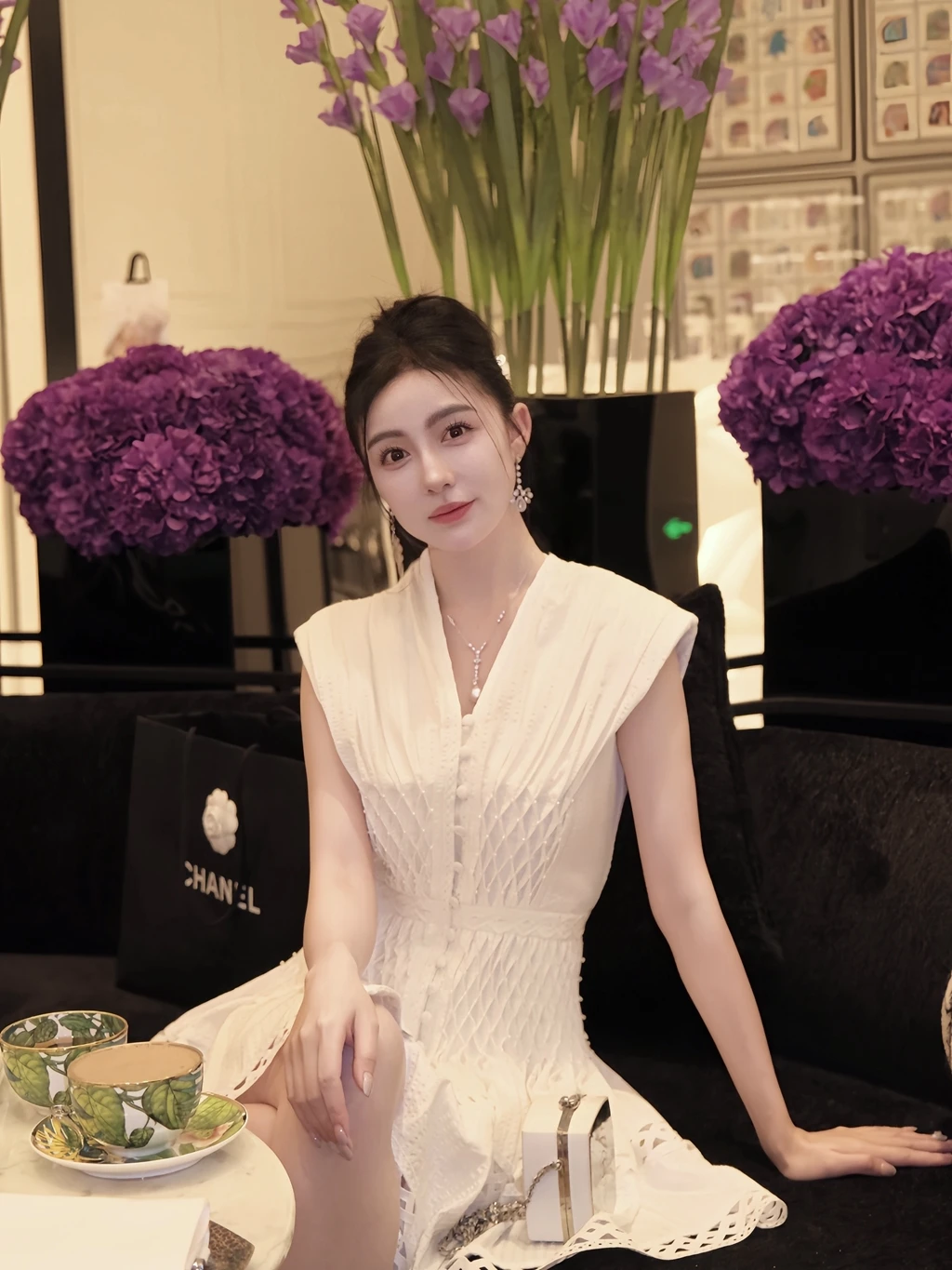 

Ele V-Ne Midi Dr by Tian Jiao Chic Design Cotton Blend Hollow out High Waist A-Line Skirt for Vaion And Special O...