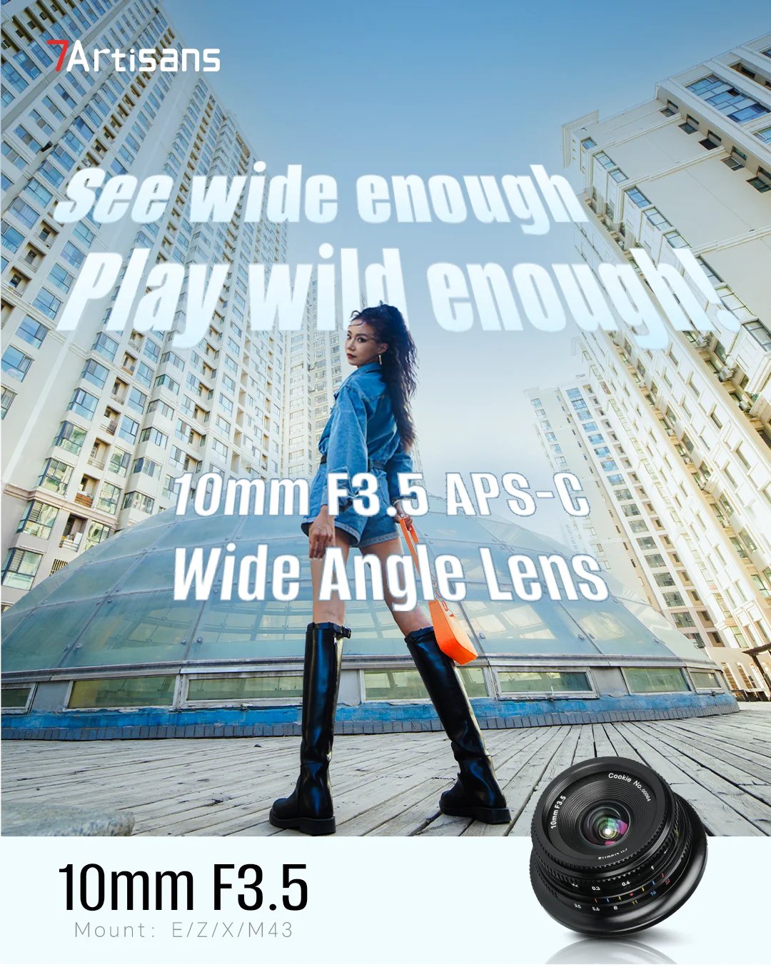 7artisans 10mm F3.5 APS-C 108° Ultra-Wide Angle Fixed Focus Lens for Camera Sony E Fujifilm XF Nikon Z Micro M4/3 Mount