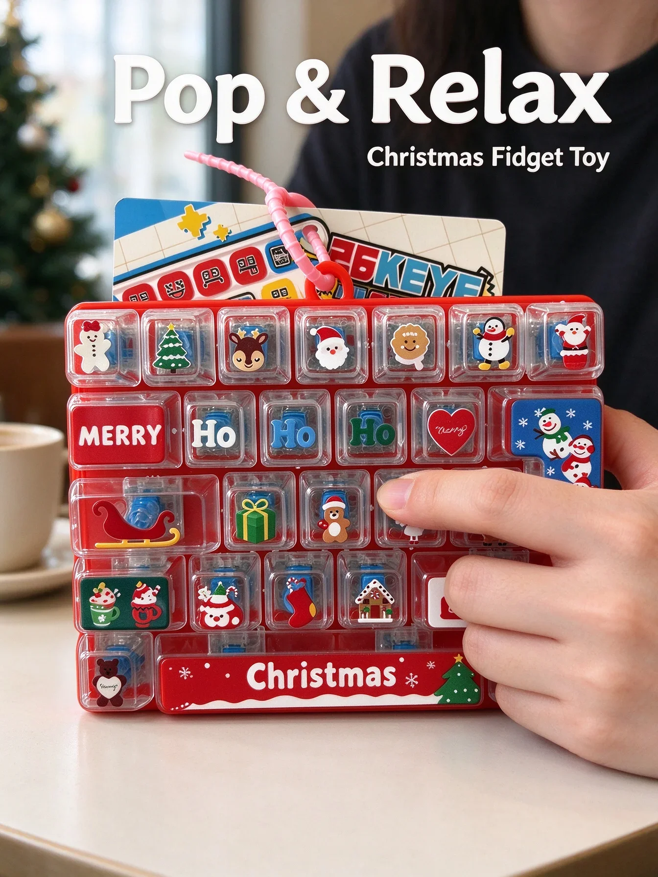 26구 키캡 키링 Christmas Theme 26Keycap Keychain Keycap Clicker Anti Stress Fidget Keyboard Keychain Button Hand Relax Xmas Gift