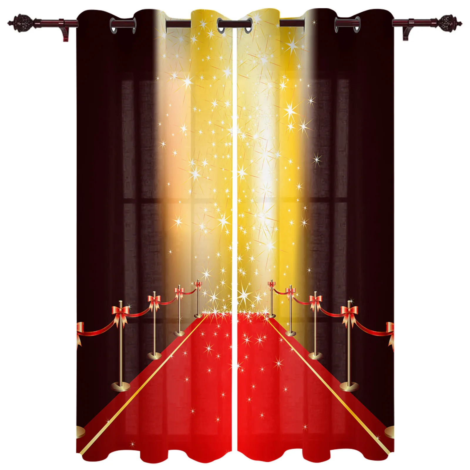 Red Carpet Red Bow Glitter Stars Black Curtains Modern Living Room Decor Window Treatments Drapes  Balcony Kitchen  Curtain