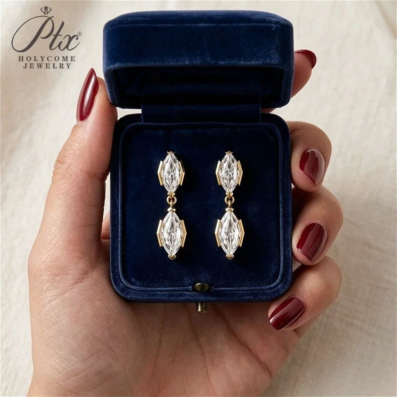 Damen-Ohrstecker aus 925er Sterlingsilber mit Marquise-Schliff-Moissanit, 18k vergoldet, Geburtstagsgeschenke, Schmuck, Charms, Holycome Schmuck – Detail 8