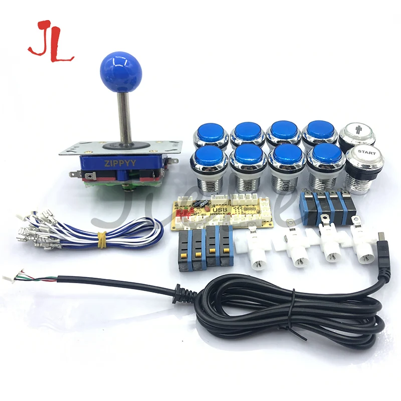 DIY Kits with LED Lamp, 8 x Arcade Buttons, 8 Way HAPP Joystick, Zero Delay, PC, USB Encoder Board, MAME Games, New