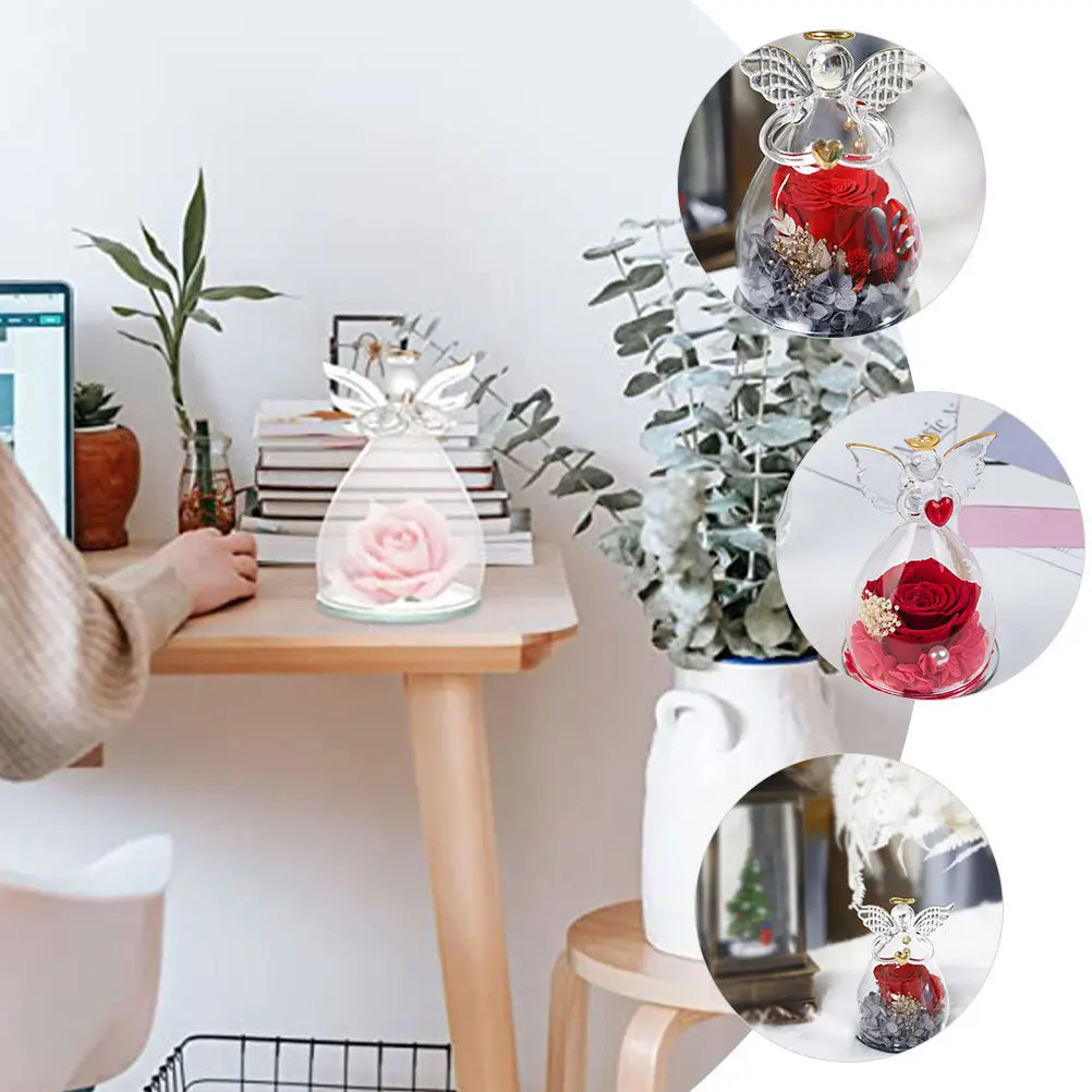 Angel Shaped Glass Dome Preserved Flower Display Cover Clear Eternal Floral Desktop Decor Immortal Flower Glass Bell Jar