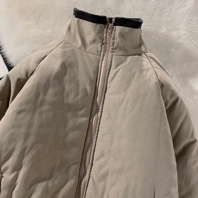 الشتاء الرجال القطن وسادة مبطنة بسيطة الوقوف طوق بلون رشاقته معطف الكورية عارضة أزياء فضفاضة الدافئة الصوف معطف