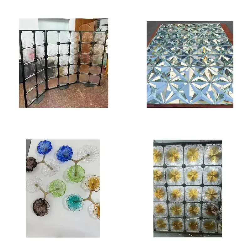 Glass brick vertical compartment, carved glass crystal brick partition, square floral pattern glass brick baffle,