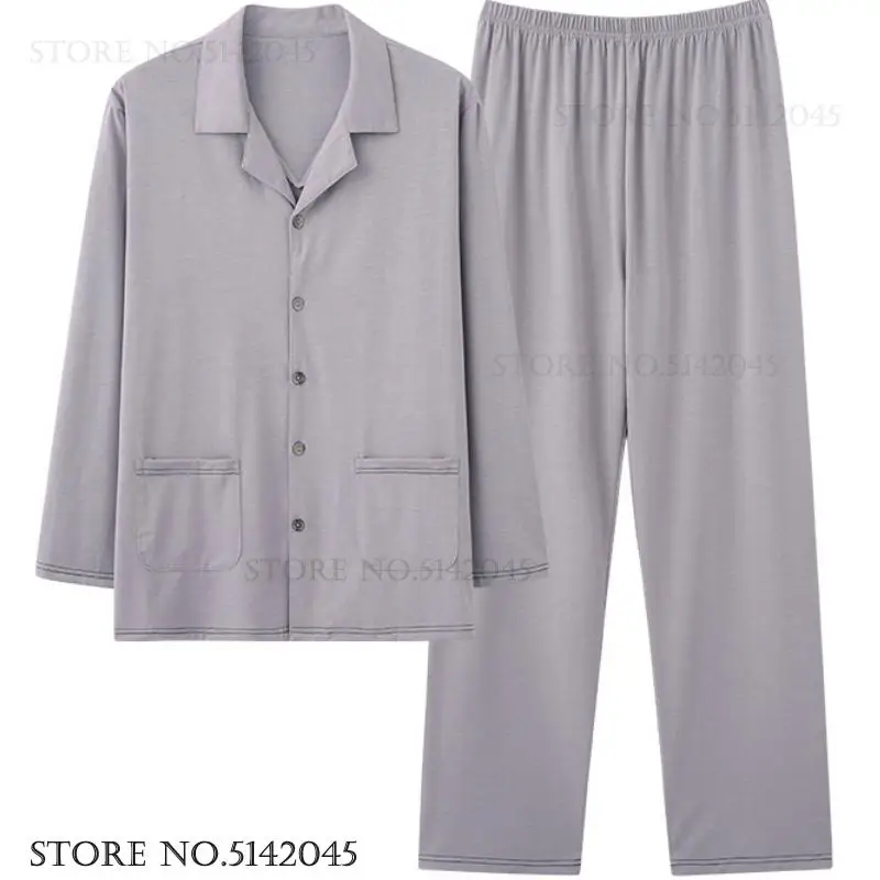 Spring Autumn New Men's Pajamas Set Loungewear Comfortable Modal Long Sleeve Trouser Sleepwear Home Clothes Loose Casual Pyjama