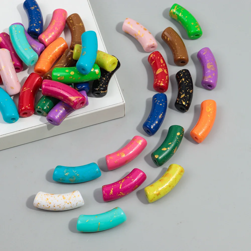 11*34mm 6pcs Acrylic Tube Beads Glitter Paint Loose Bamboo Arc Bead for DIY Bracelet Necklace Earring Making Jewelry Accessories