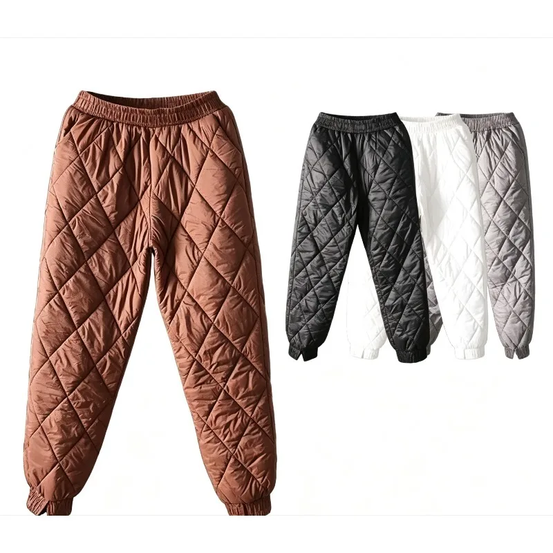 Women Winter Warm Down Cotton Pants Thick Padded Quilted Trousers Joggers Elastic Waist Casual Trousers 4XL