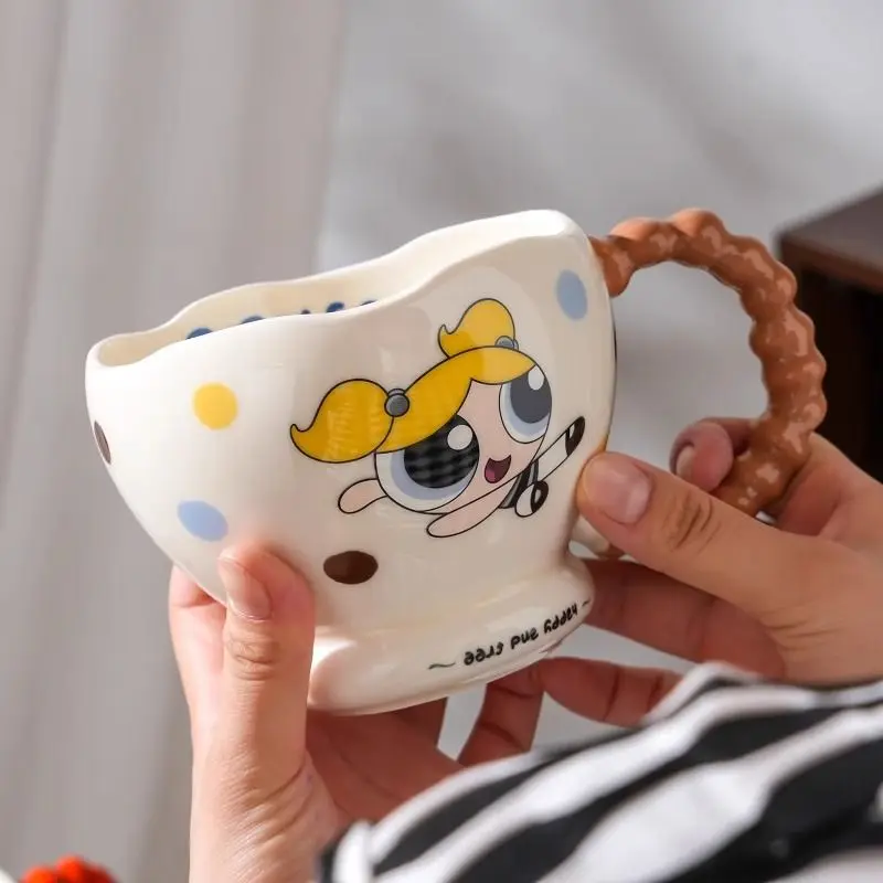 The Powerpuff Girls Blossom Bubbles Buttercup كوب سيراميك لطيف عالي القيمة عكس الفتيات المنزل مكتب فنجان القهوة هدايا العيد