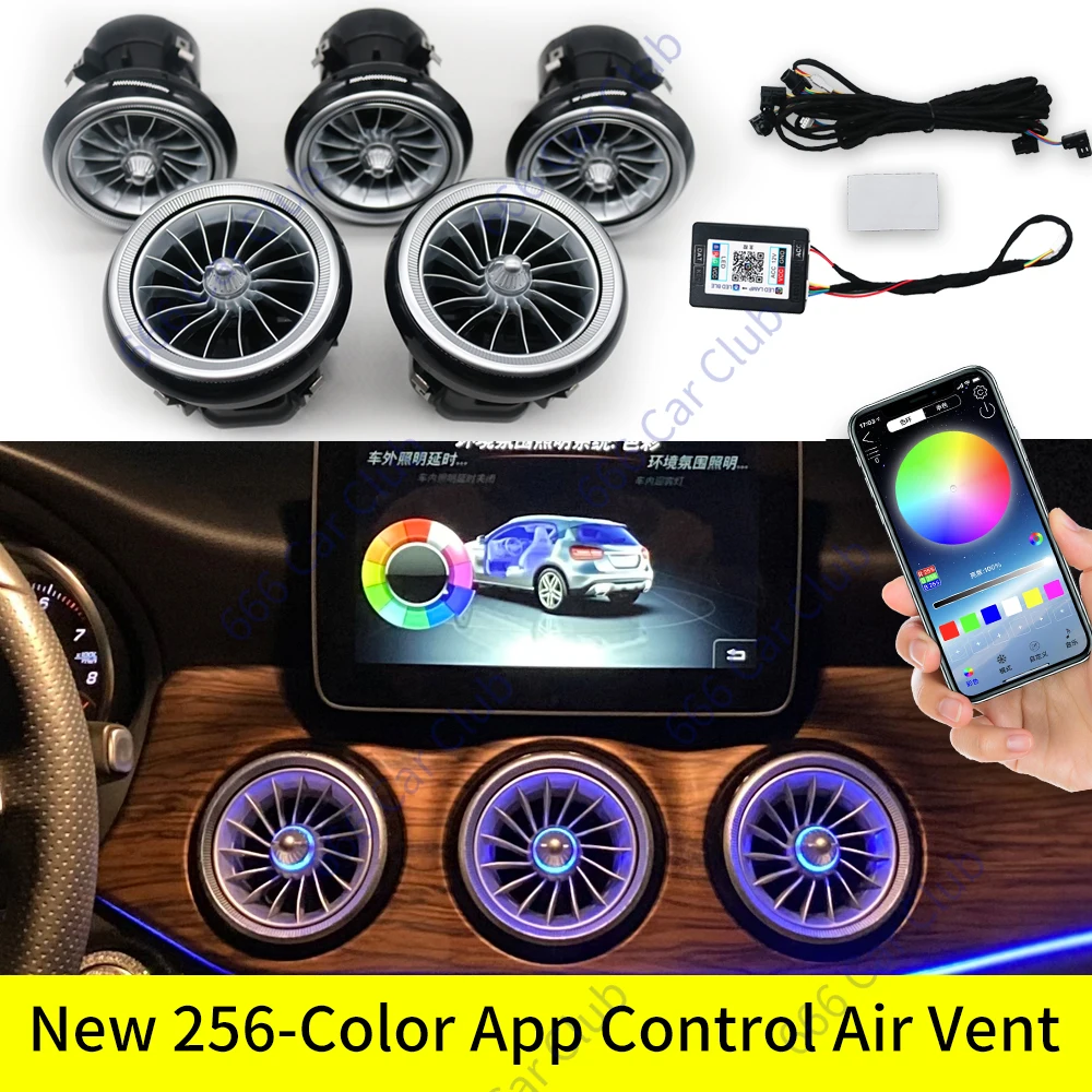 256 Kleur Led-openingen Voor Mercedes Benz C Klasse W205 W447 W213 W156 W117 W176 Bluetooth App Controle Auto mondstuk Turbine Luchtuitlaat - afbeelding 1