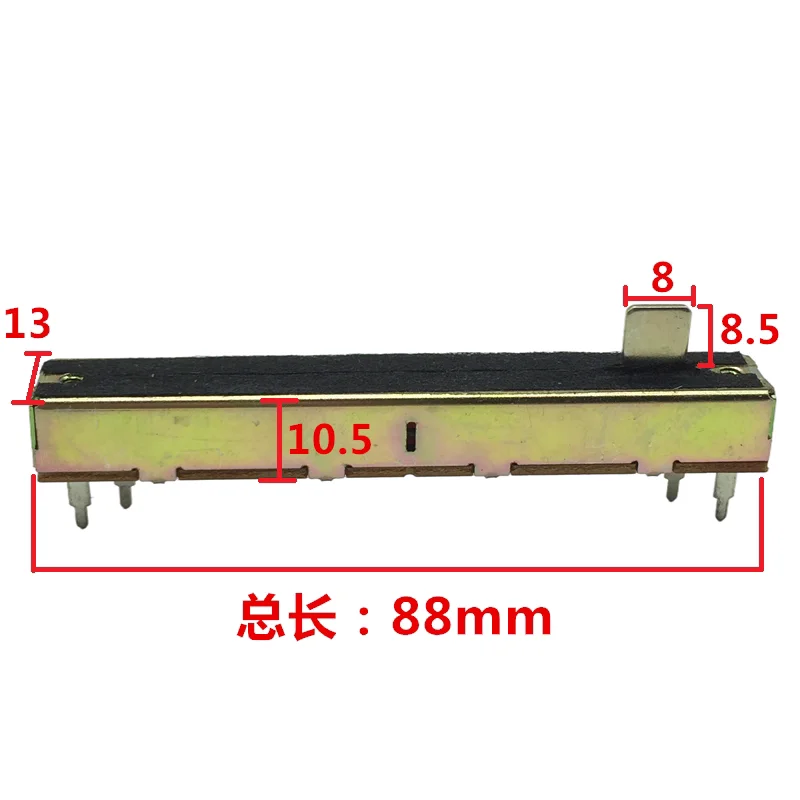 1PCS，Straight slip potentiometer，A10K,4Pin，Total length 88mm, travel 60mm，Mixing console slide potentiometer