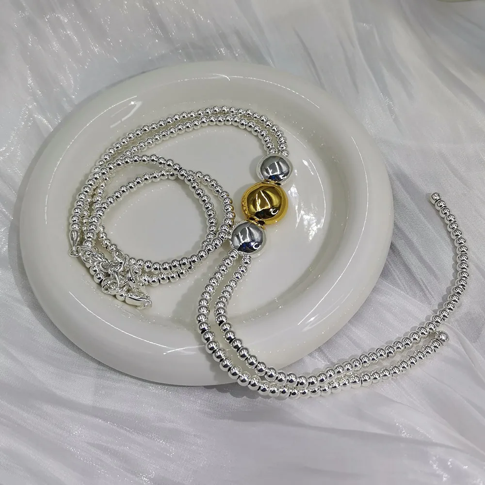 2025 summer new minimalist design irregular gold and silver bead long necklace women's accessories temperament gift