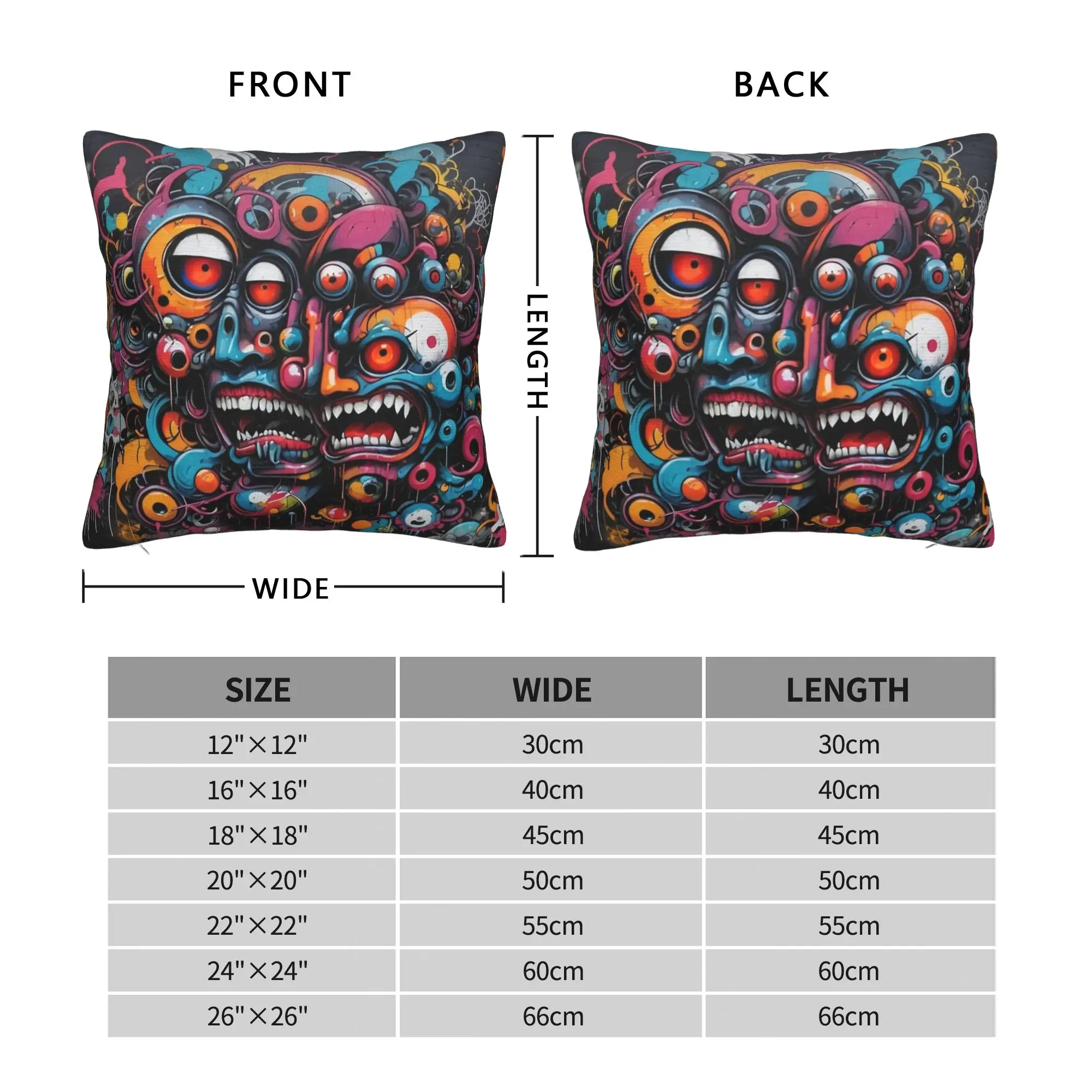Psychedelic Graffiti Scary Faces Graffiti Street Art Pattern Pillow Cover  Pillow Case For Chair Sofa Home Decor Pillowcases