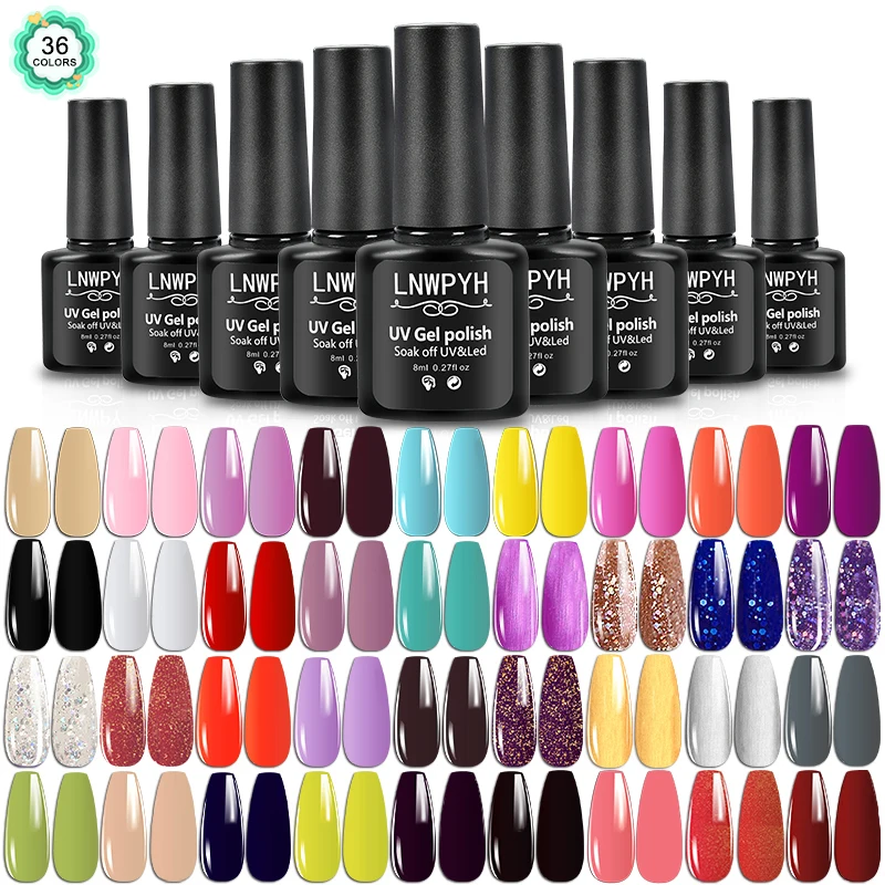 LNWPYH 36 Color Gel Nail Polish Kit With Nail Dryer Base Top Matte Coat High Shine Vibrant Nail Gel Equipped with Manicure Tools