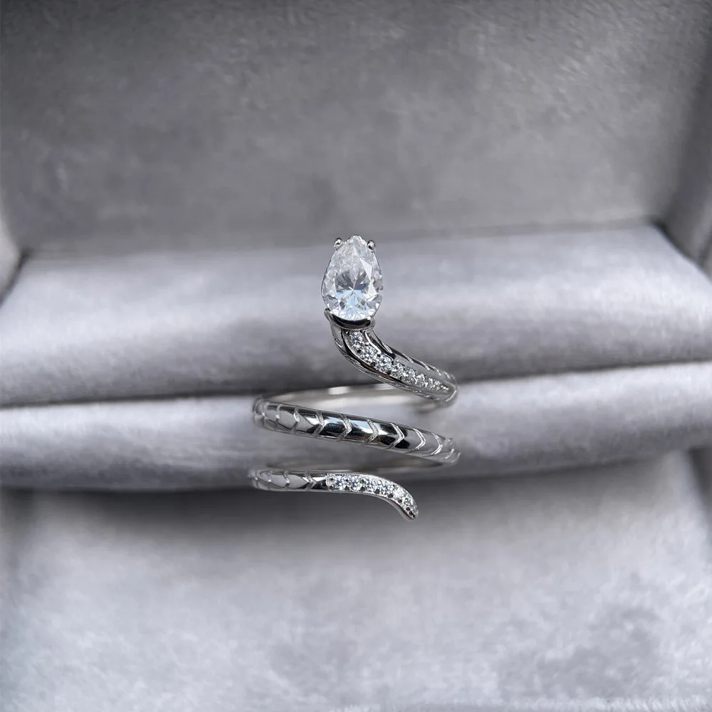 Water drop 0.8ct moissanite ring women's 925 sterling silver multi-layer snake ring  design European and American ring