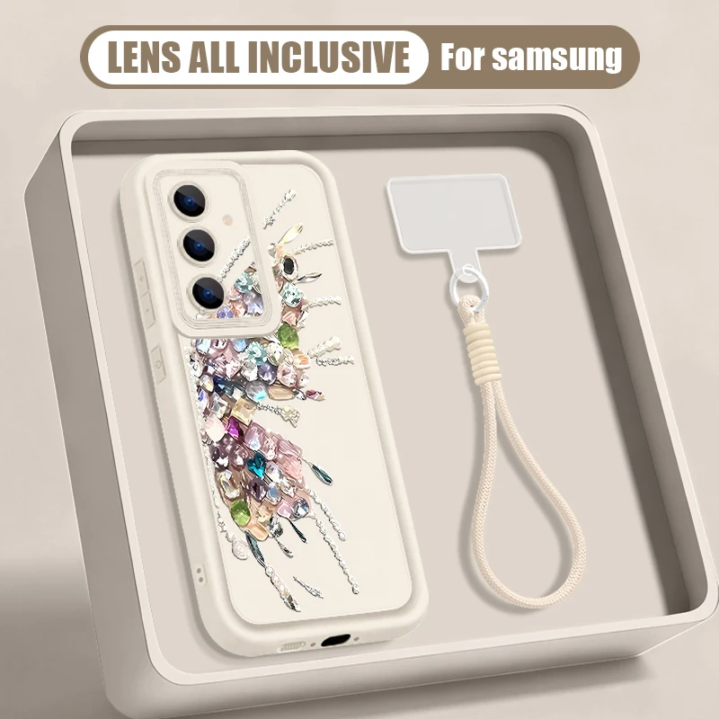Butterfly Pattern Lanyard Phone Case For Samsung Galaxy S26 S24 S23 S22 Ultra S25 FE A57 A37 A27 A56 A16 A17 A26 A55 Soft Cover