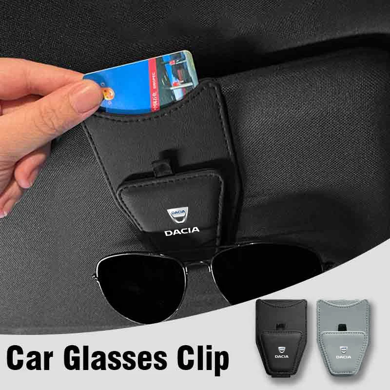 Car Visor Glasses Holder Leather Sunglasses Bag Card Clip Stickers For Dacia Duster Logan Sandero Lodgy Dokker Sandero