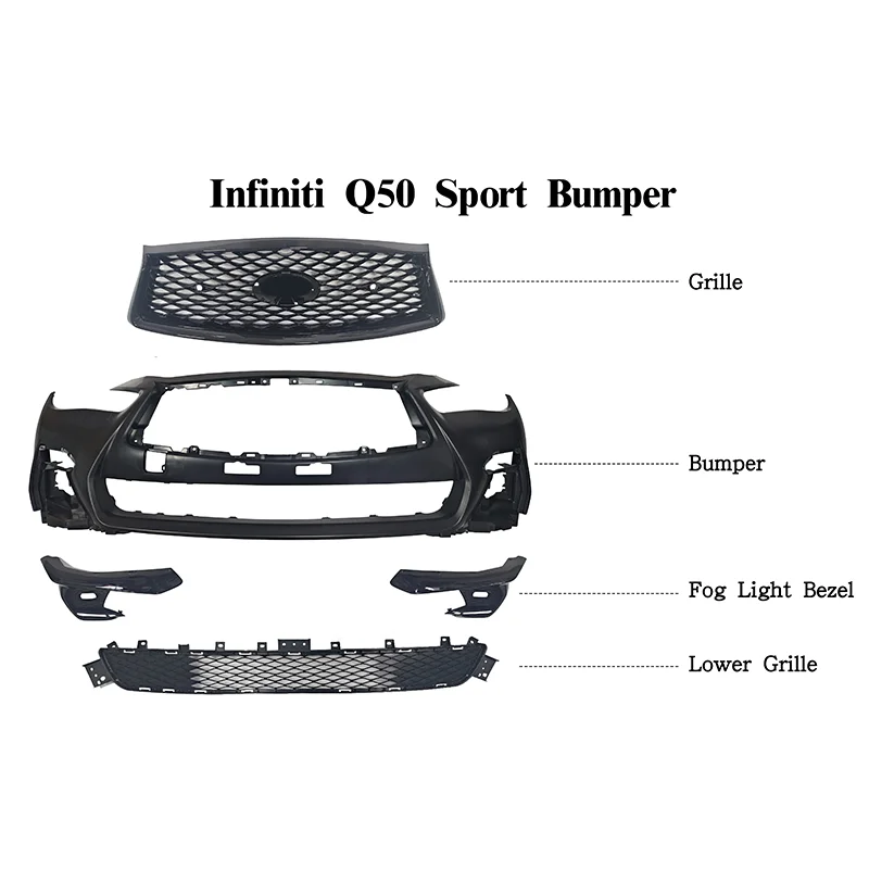 ملحقات طقم الجسم ترقية واستبدال المصد الأمامي للشبكة المحيطي على الطراز الرياضي لسيارة إنفينيتي Q50 2018 2022 2024 #2