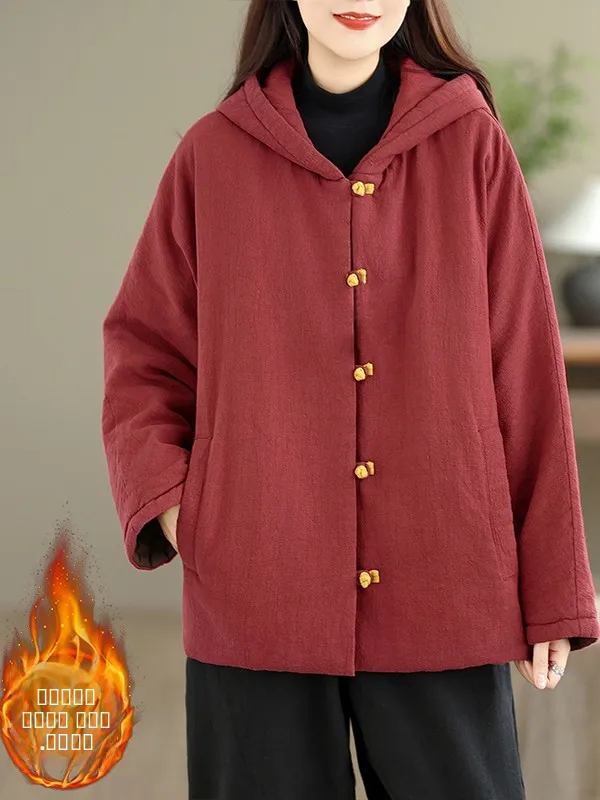 Thiened Warmth Retro Korean Sle Women's Coat with Hood And Button Cotton Padded Jaet Winter New Arrival Tailor-made