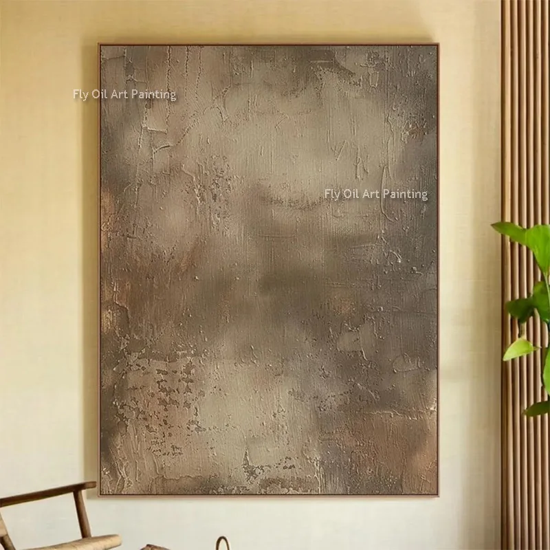 رمادي وذهبي أصفر مجردة قماش جدار الفن رسمت باليد تصميم الأزياء لوحة زيتية بنية بسيطة لديكور قاعة الغرفة