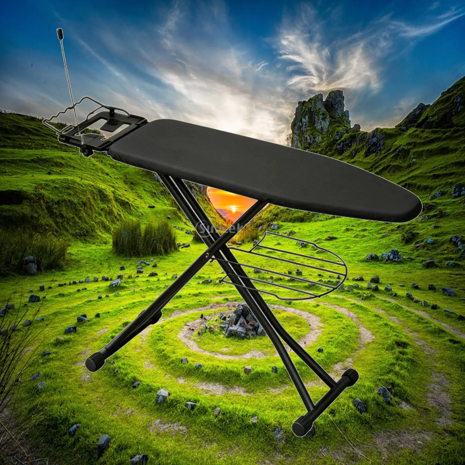 Space Saving Foldable Ironing Board with Built in Iron Rest and Storage Rack Portable Height Adjustable Standing Table for