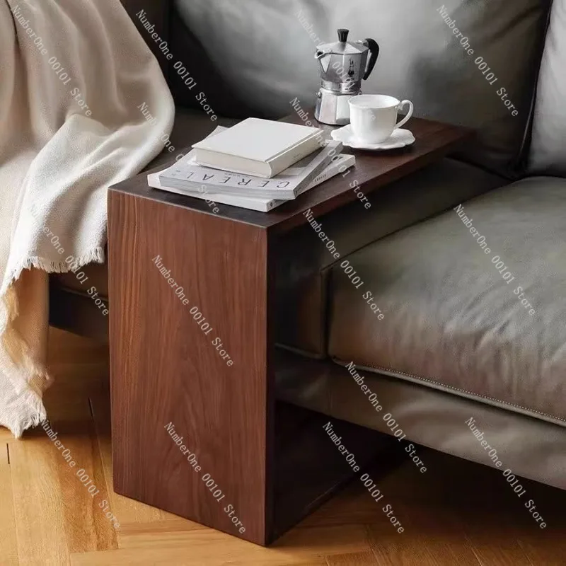 Multifunction Solid Wood U Shaped Side Table Sofa Armrest Snack Tray End Table Small Tea Coffee Table Living Room Corner Stand