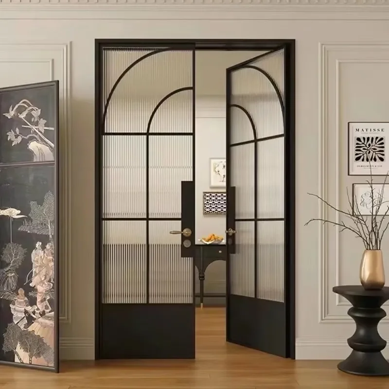 French Retro Wrought Iron Double Swing Glass Door for Bathroom Bedroom Kitchen Balcony Study Courtyard Home Interior