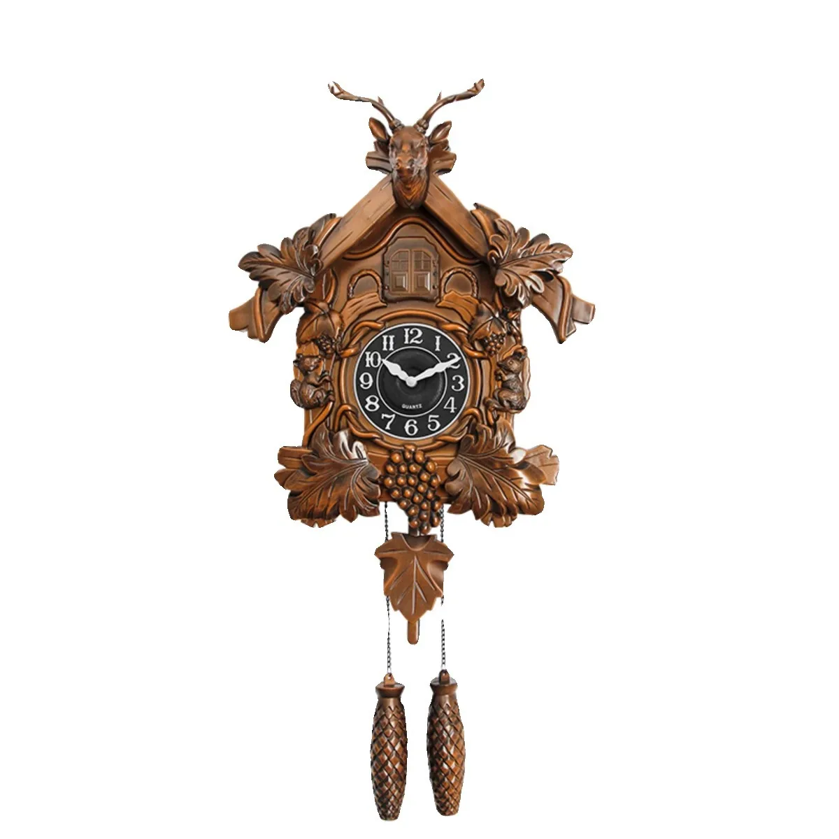 

European Retro Deer Head Wall Clock Living Room Decorative Cuckoo Clock