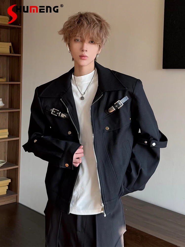 

Мужские куртки с металлическими украшениями, осень-зима 2023, новые стеганые куртки с плечами, высококачественные стильные красивые мотоциклетные пальто