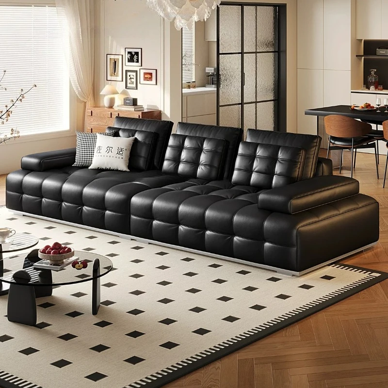Bauhaus Lawrence Modular Lounge Furnish Black Grid Block Rest Furnishing Retro Italian Genuine Leather Multi-Seat Accent sofa