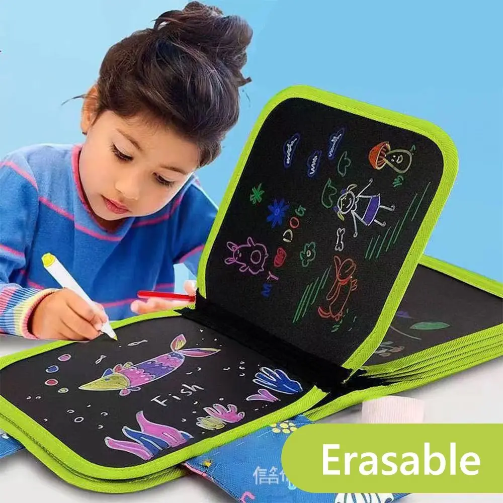 Simpatico libro di graffiti portatile cancellabile, riutilizzabile, per cartoni animati, per scrivere, set di pittura per bambini piccoli